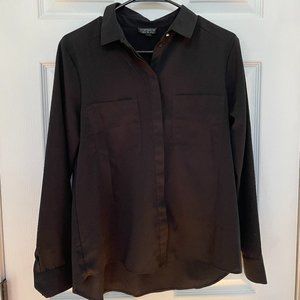 Topshop Black Polyester Button Down Blouse, Size US 6